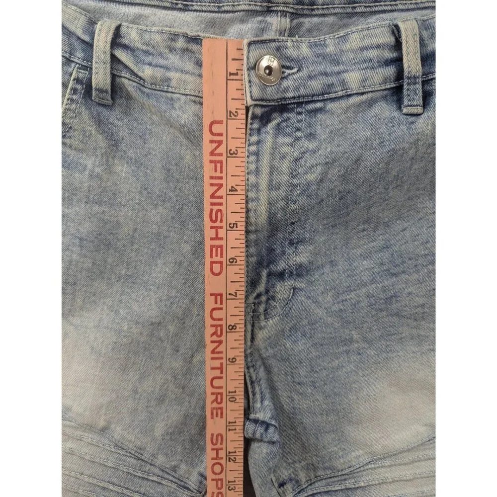 Southpole Denim Biker Shorts Mens 38 Blue Light Wash Slim Fit Moto Distressed